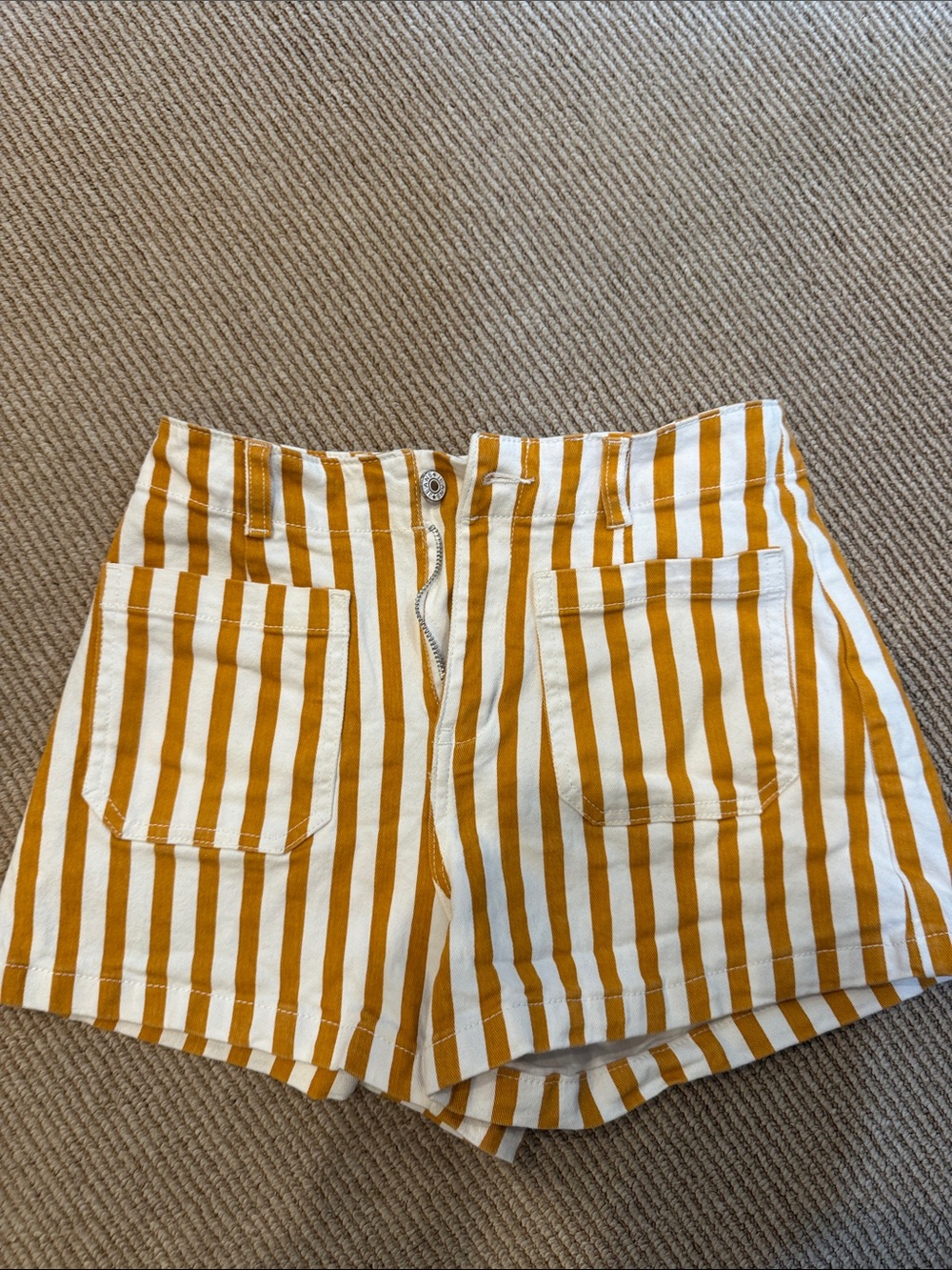 Amazon Women's High-Waist Striped Gold and White Shorts